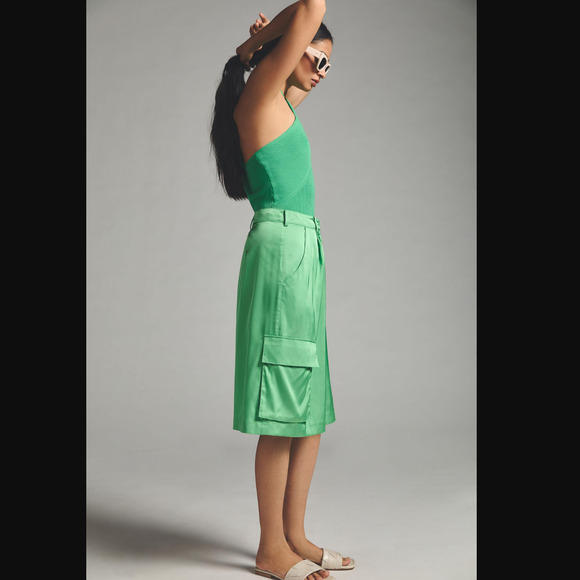 New Anthropologie Hutch Pleated Utility Shorts - Lime Green - Large - Picture 3 of 4